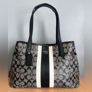 Coach Black and White Monogram Coated Tote Bag